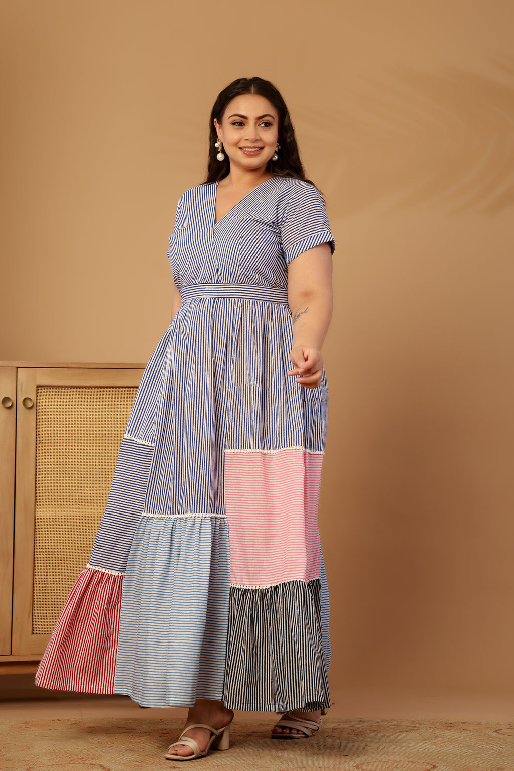 Marina striped midi dress