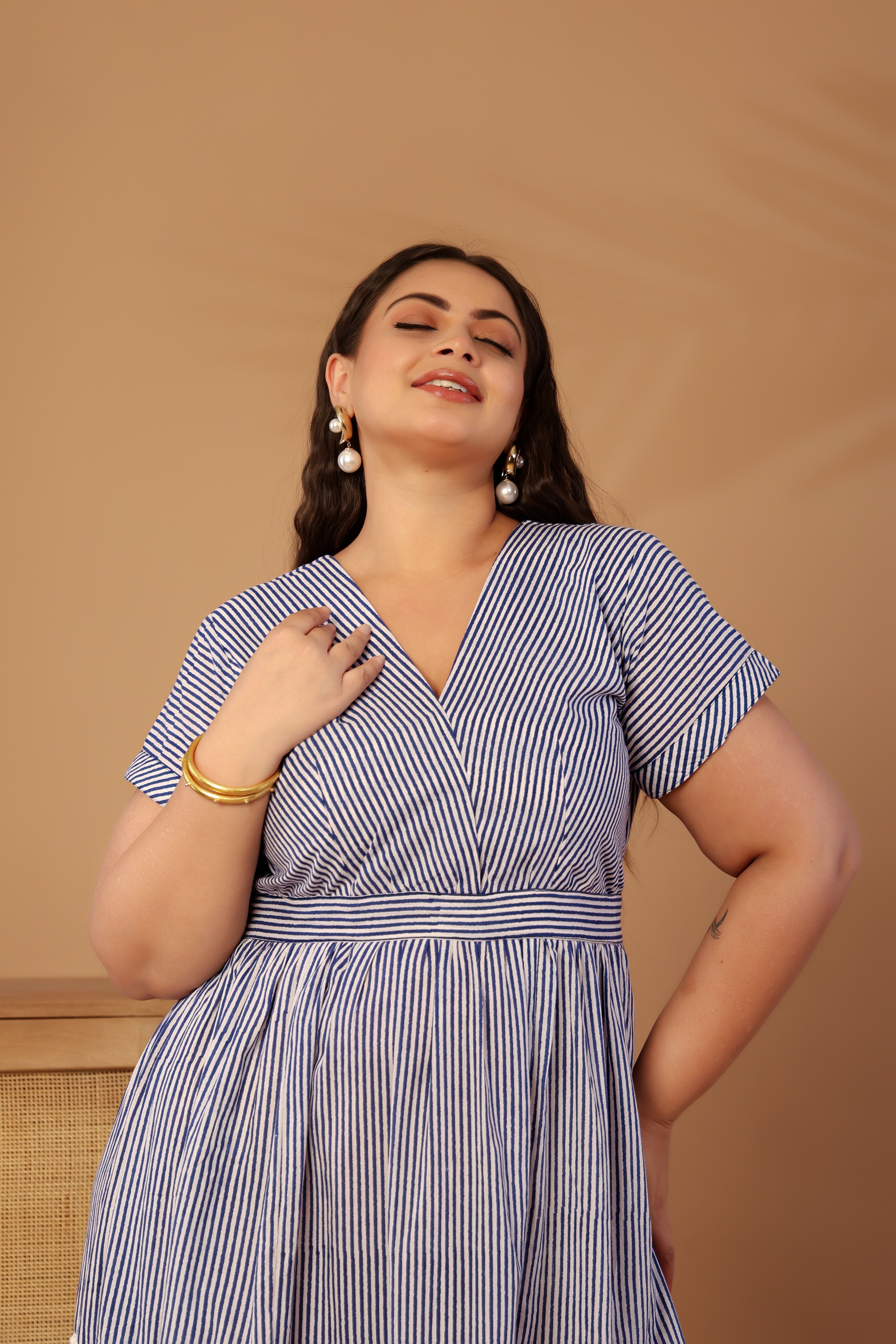 Marina striped midi dress