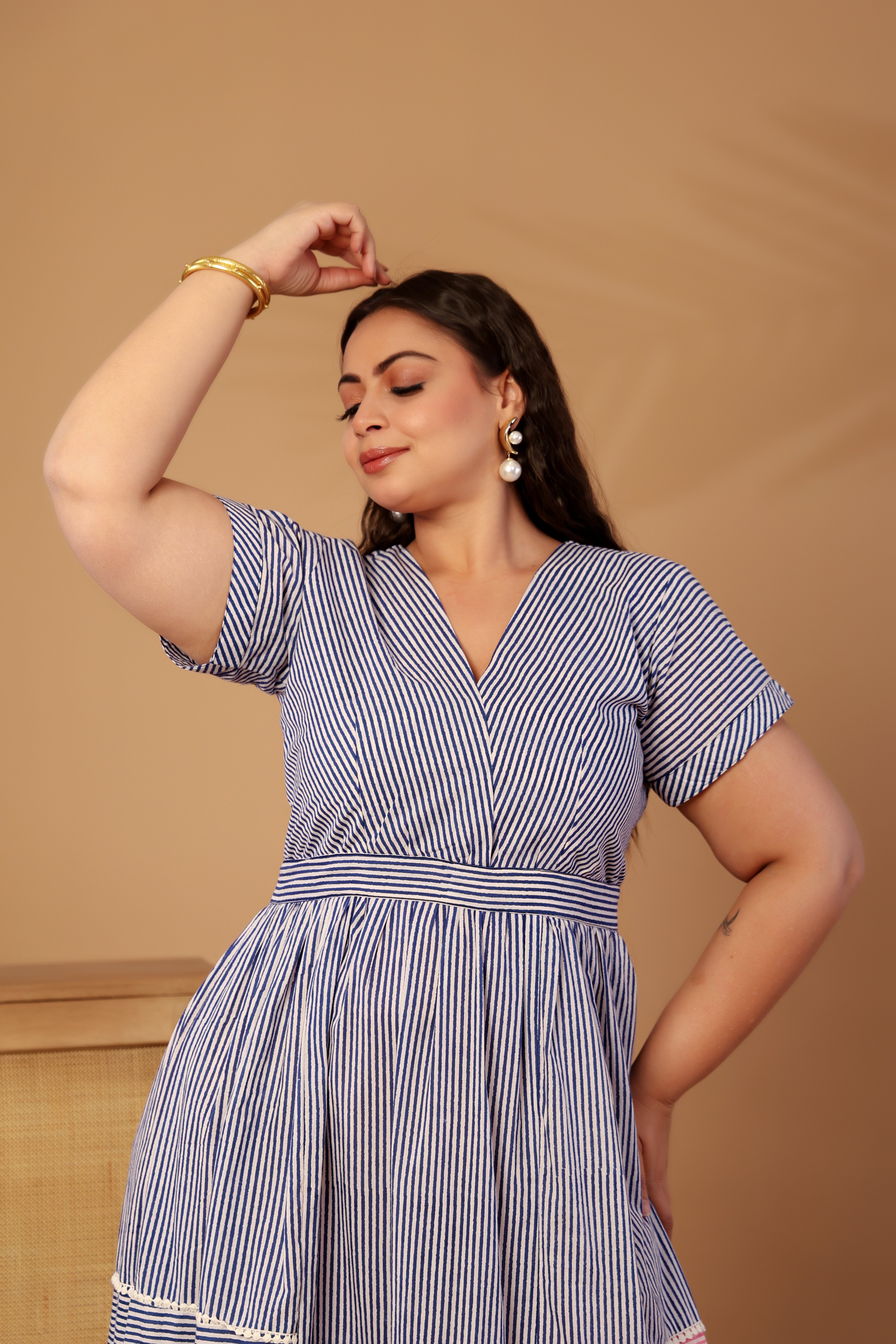 Marina striped midi dress