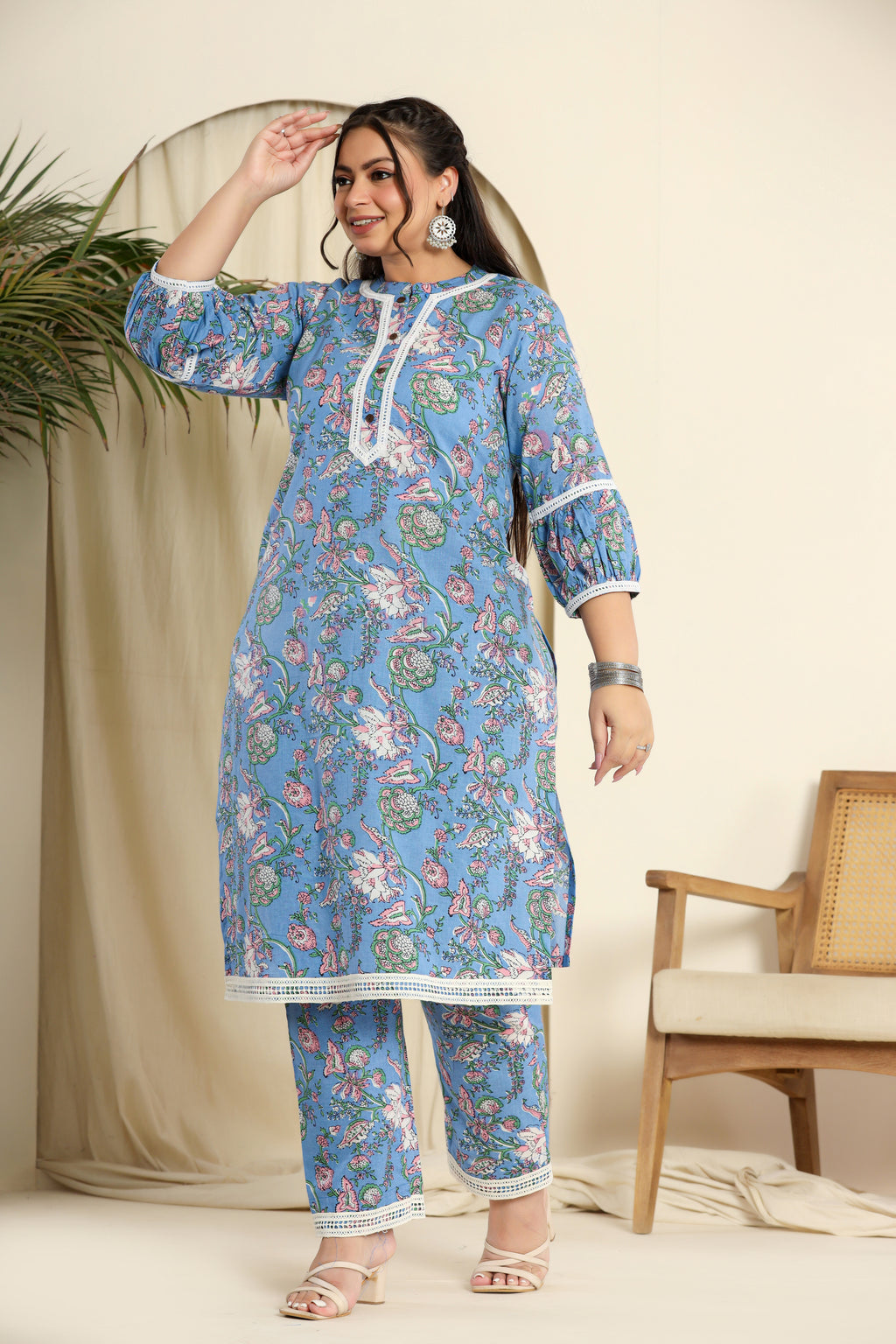 Blue floral printed co-ord set