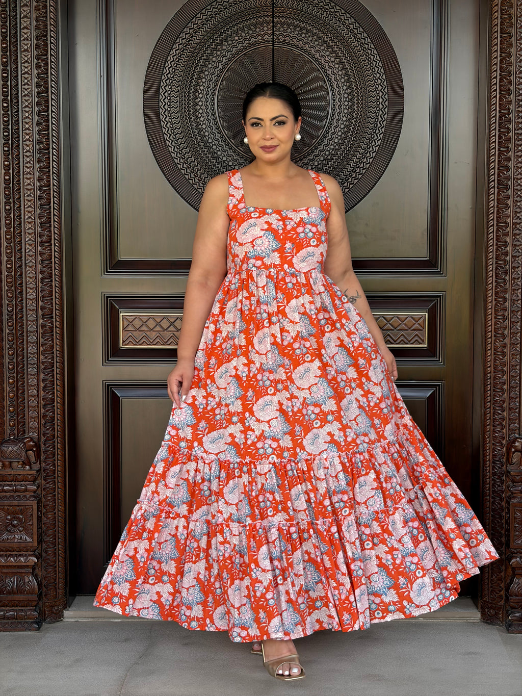 Orange floral dress