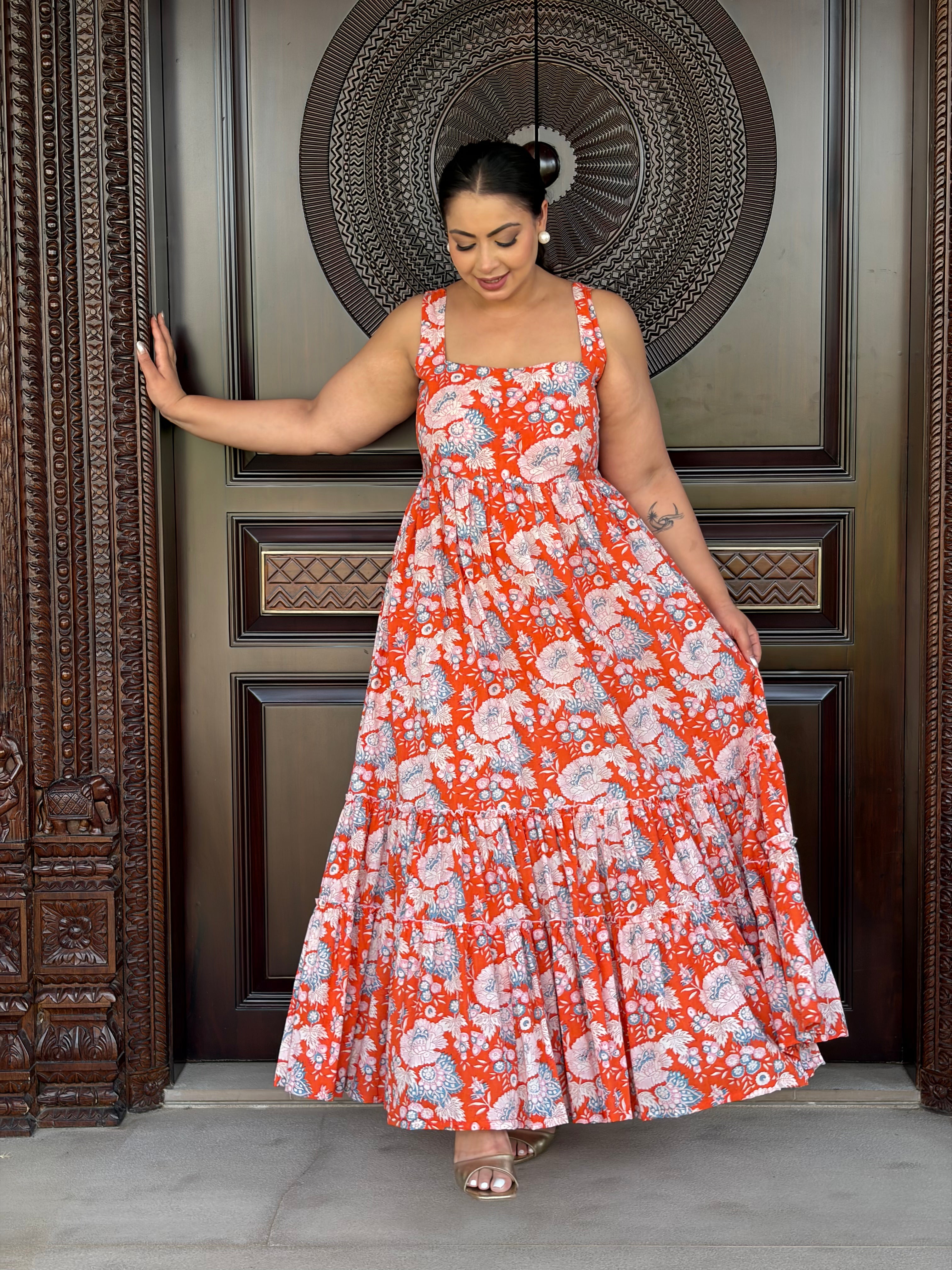 Orange floral dress