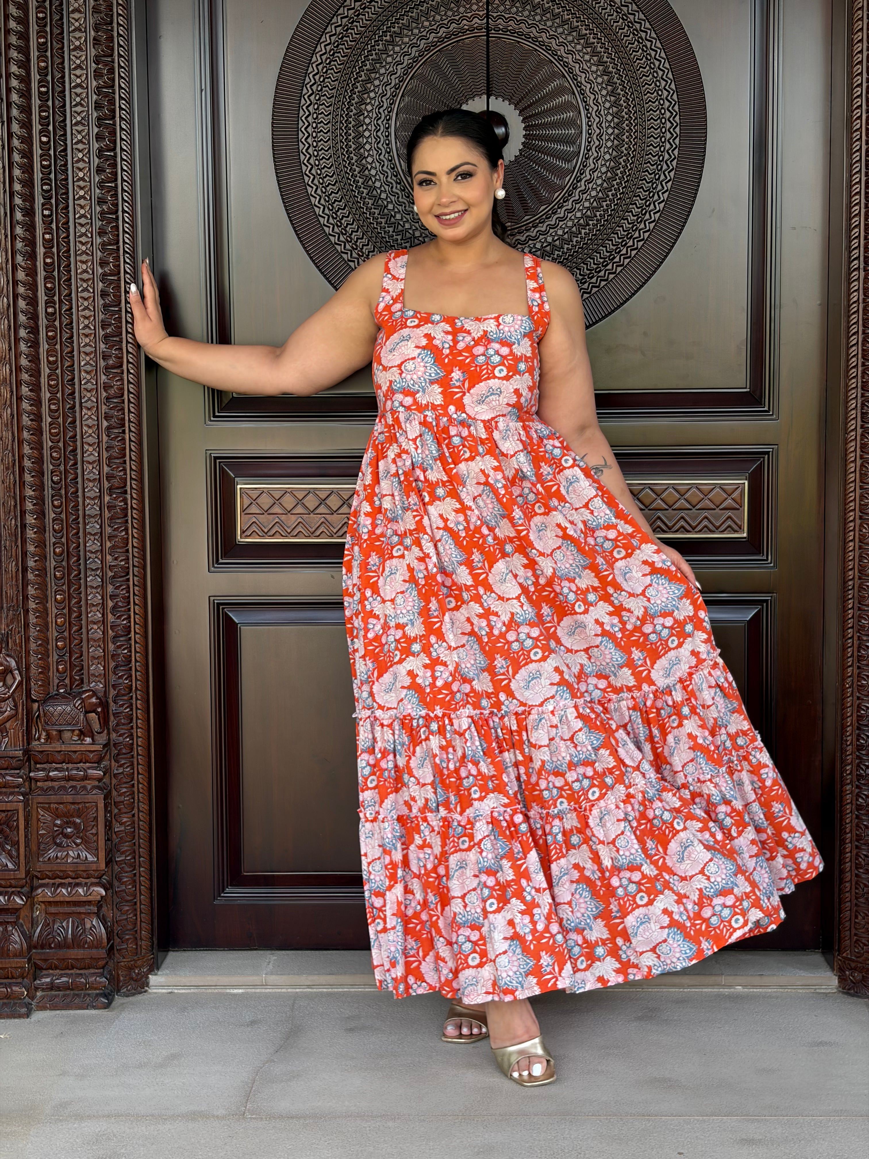 Orange floral dress