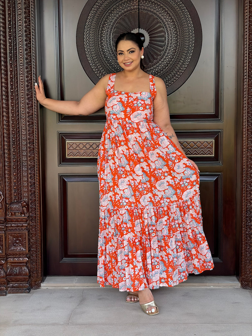 Orange floral dress