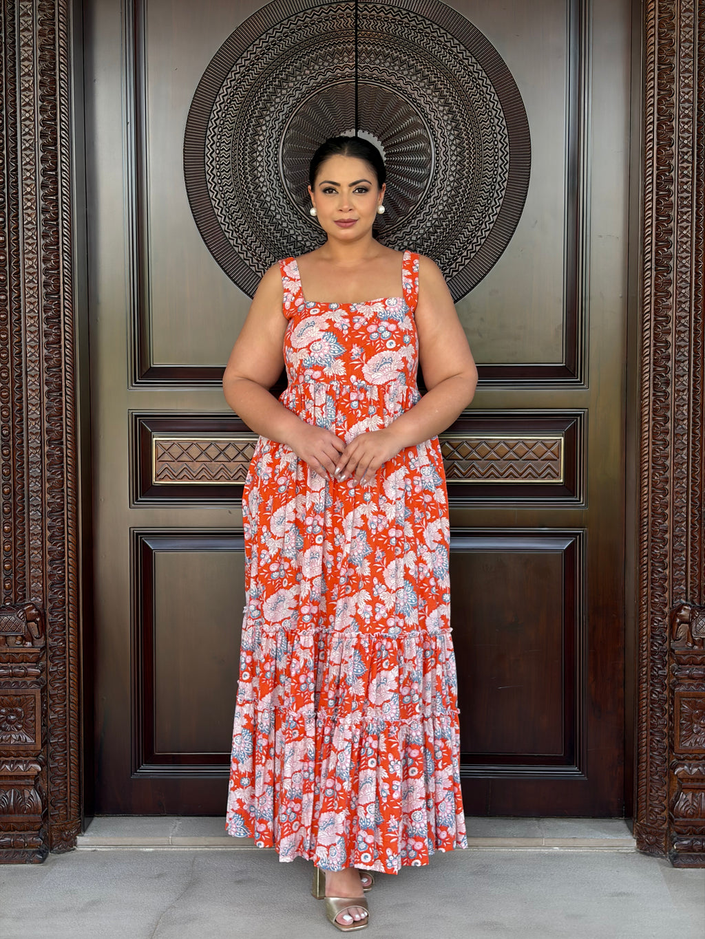 Orange floral dress