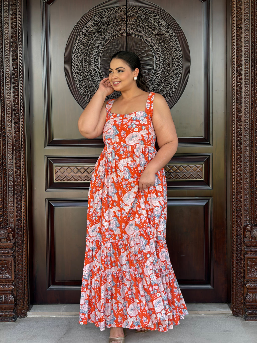 Orange floral dress