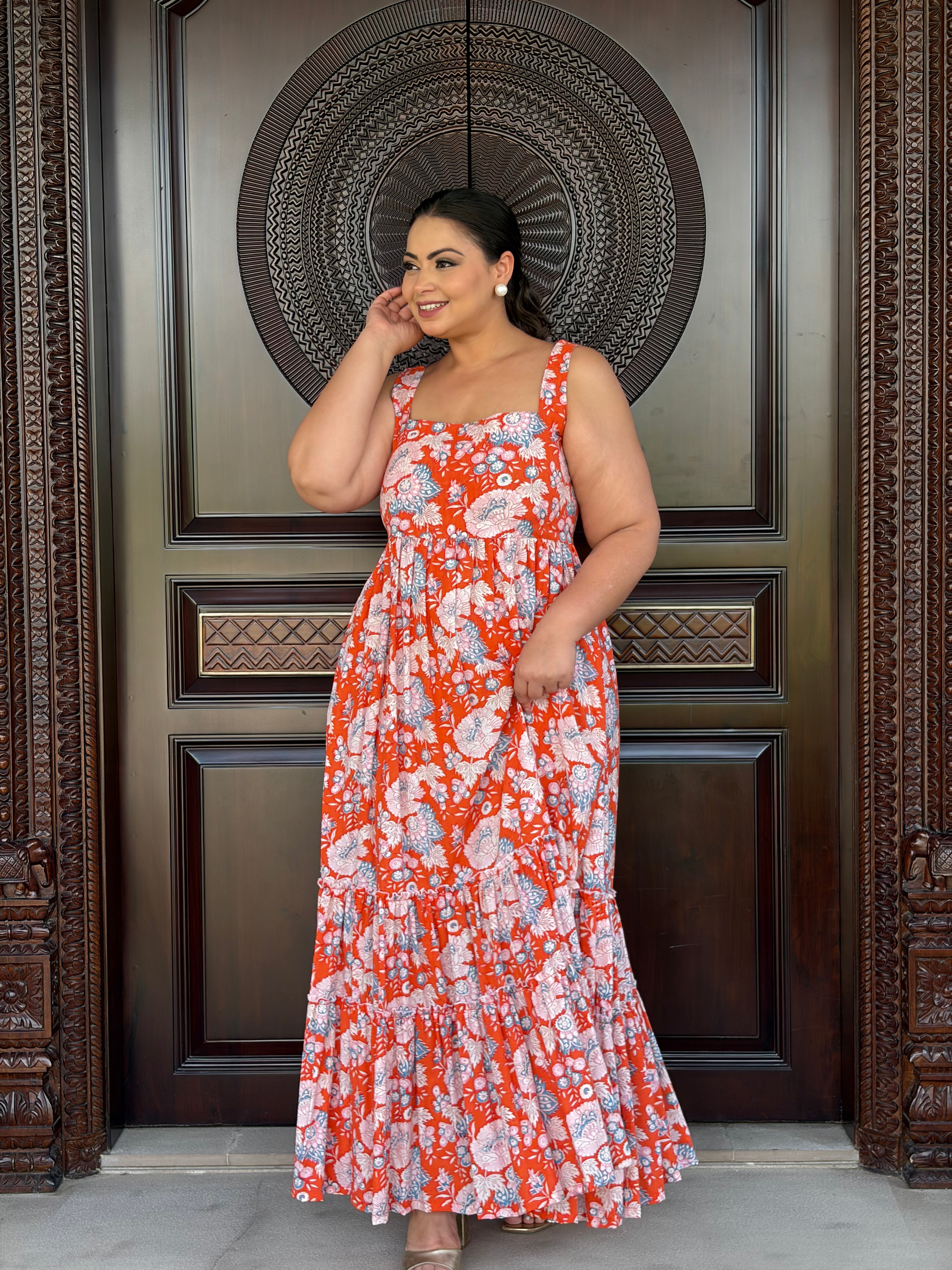 Orange floral dress