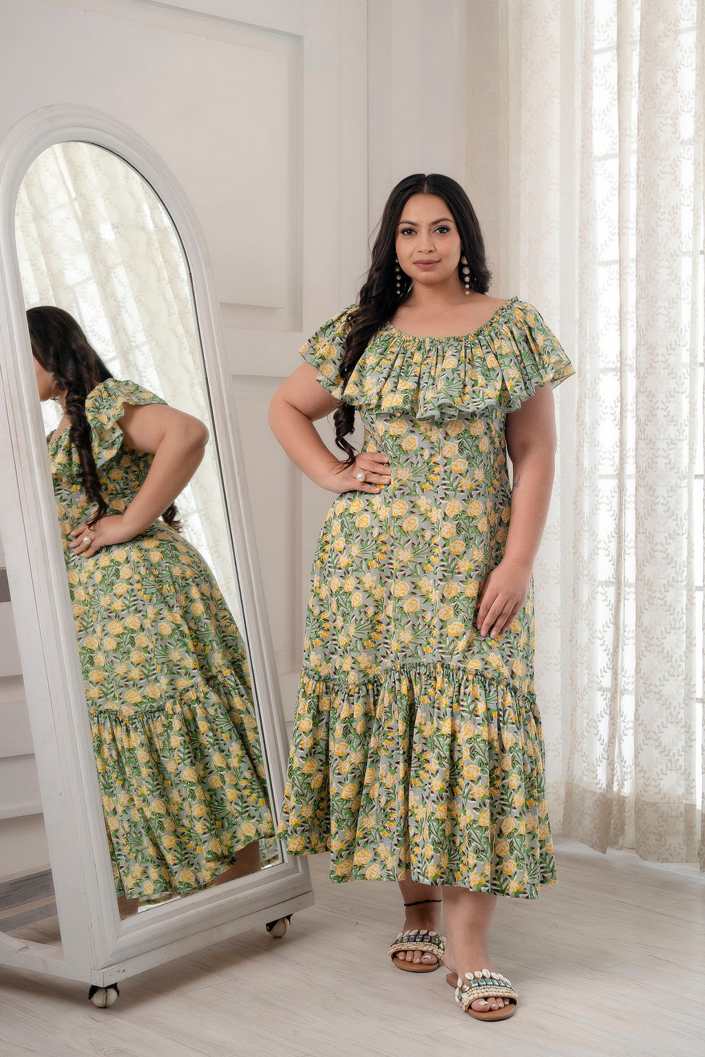 Lemon green Ruffle Dress