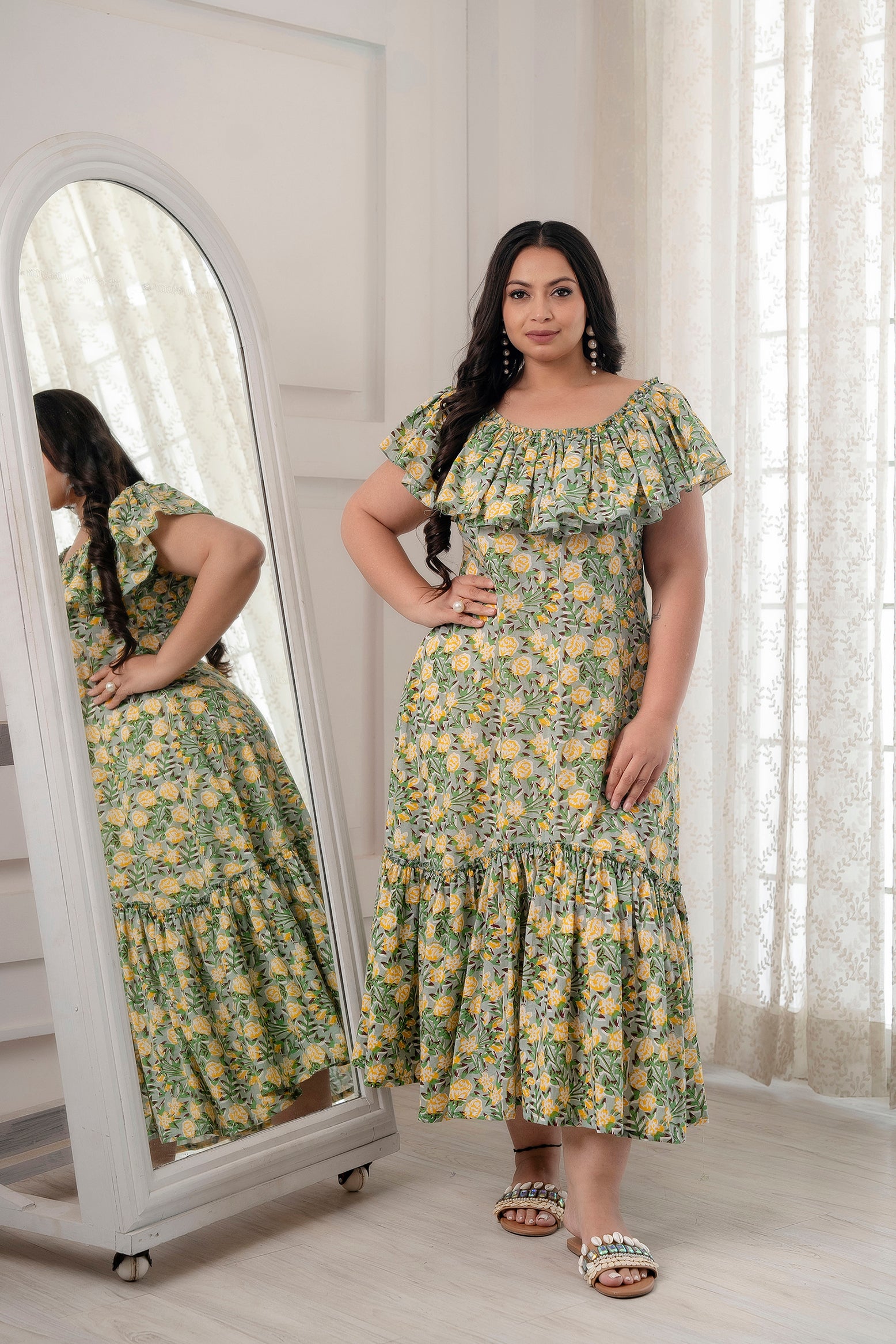 Lemon green Ruffle Dress