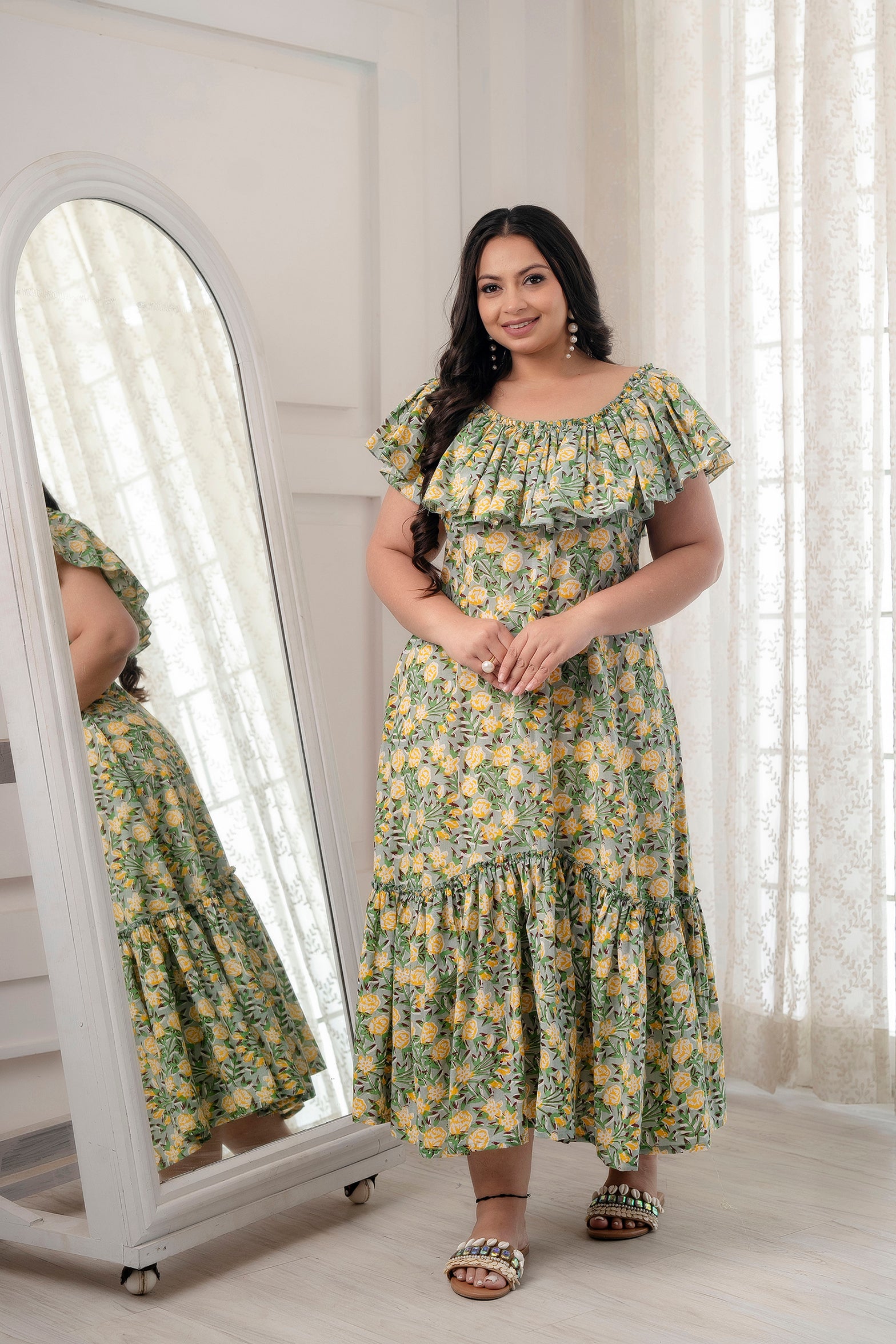Lemon green Ruffle Dress