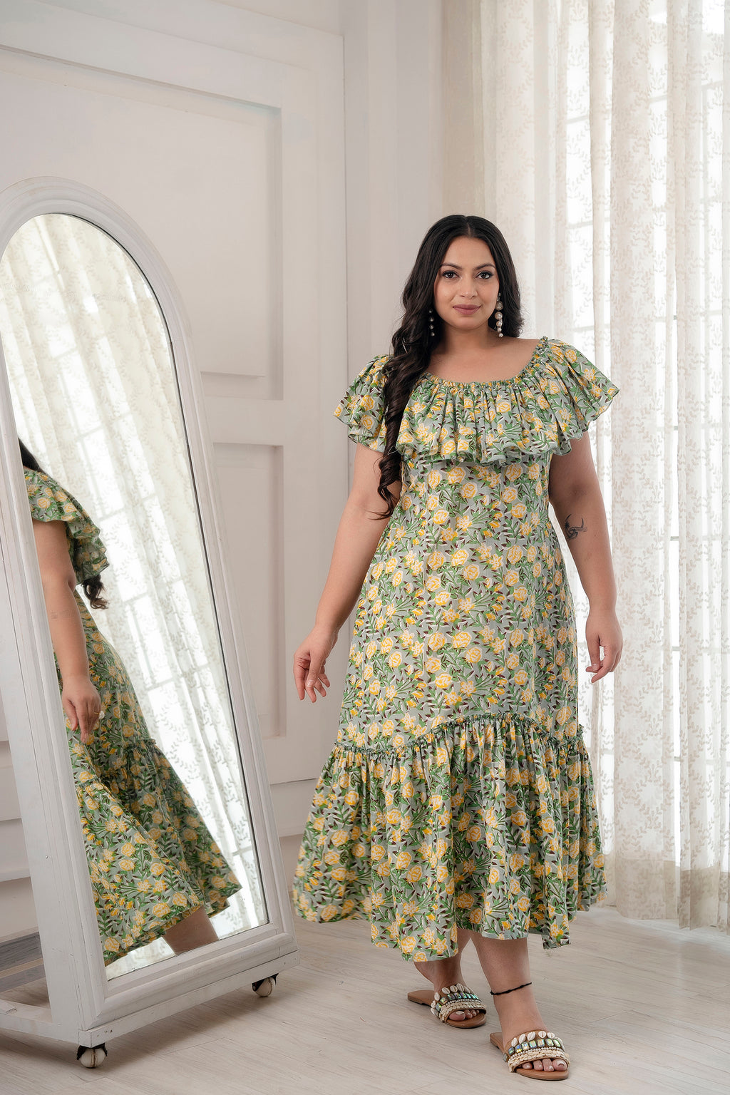 Lemon green Ruffle Dress