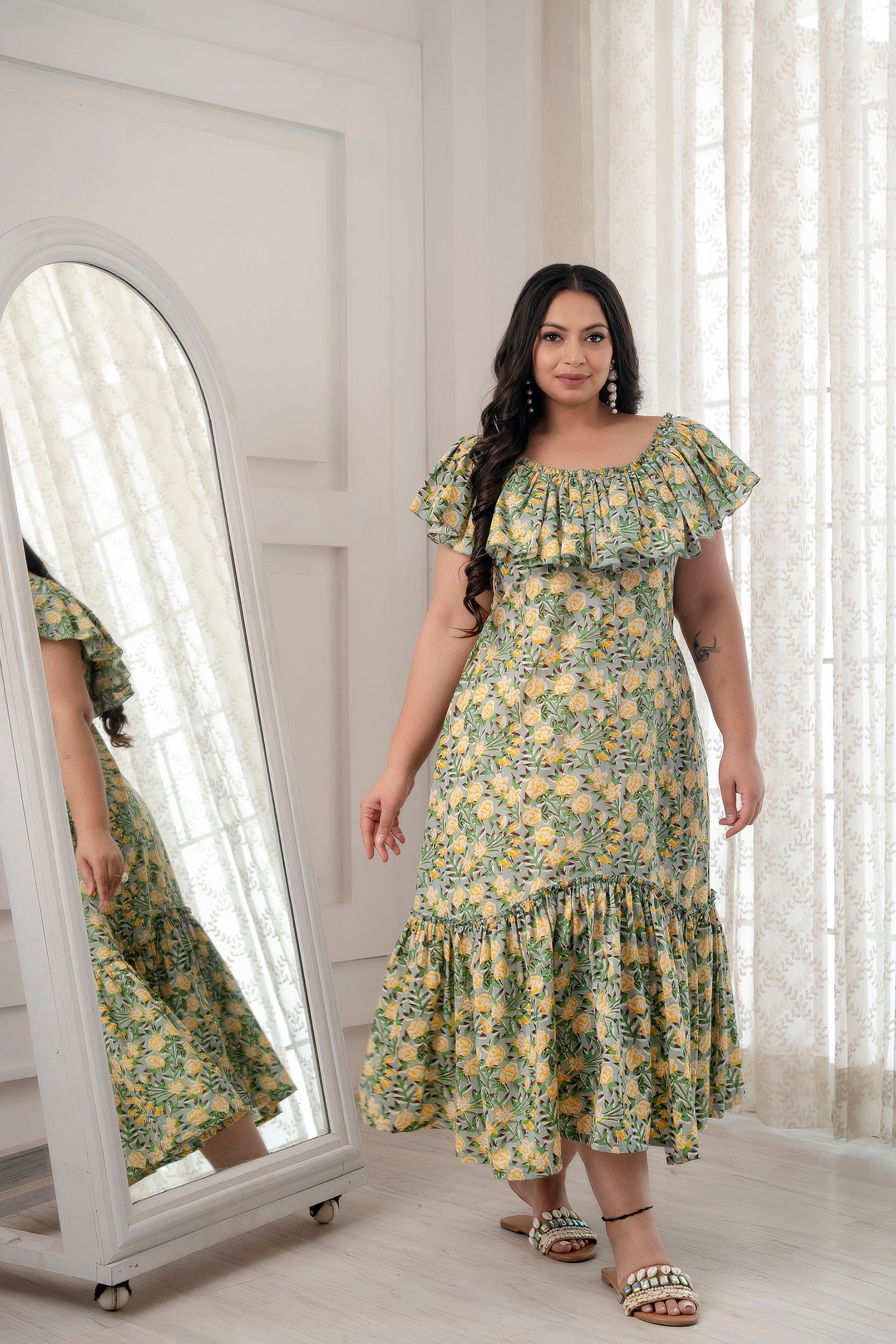 Lemon green Ruffle Dress