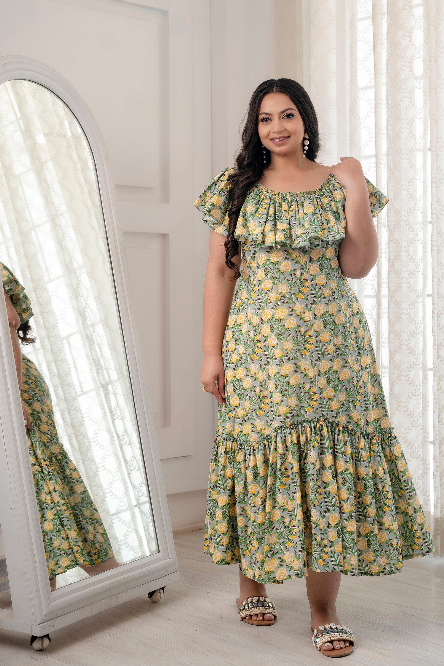 Lemon green Ruffle Dress