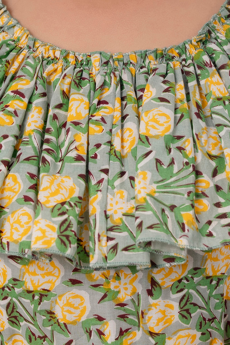 Lemon green Ruffle Dress