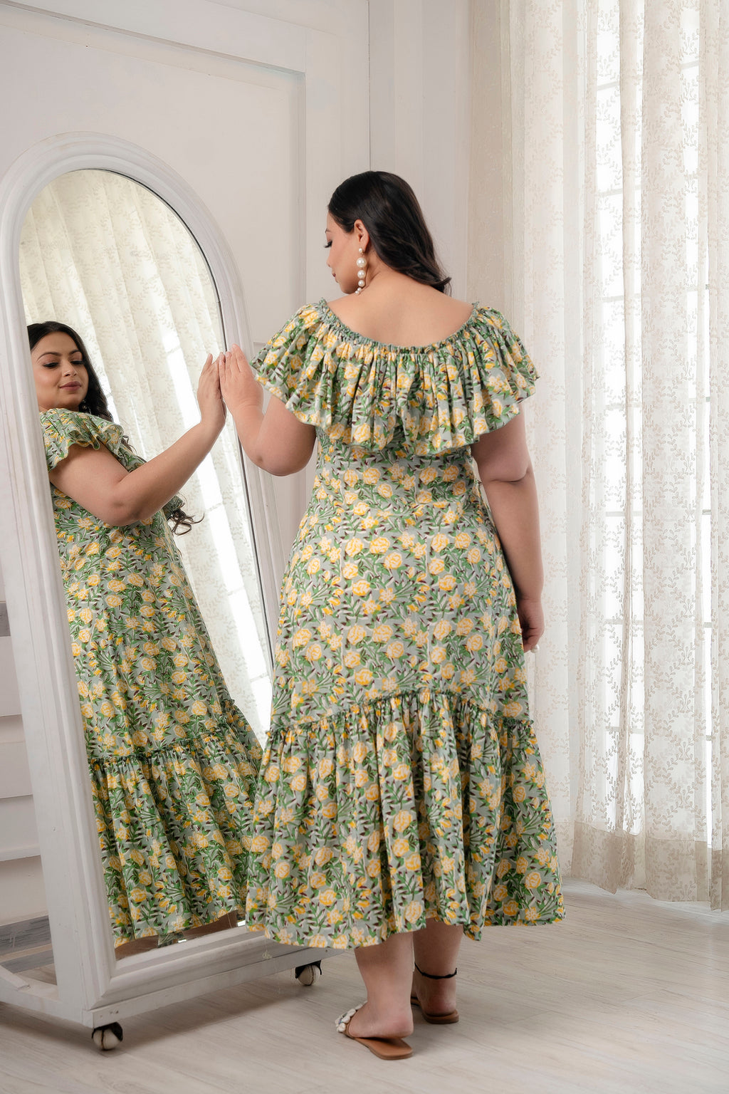 Lemon green Ruffle Dress